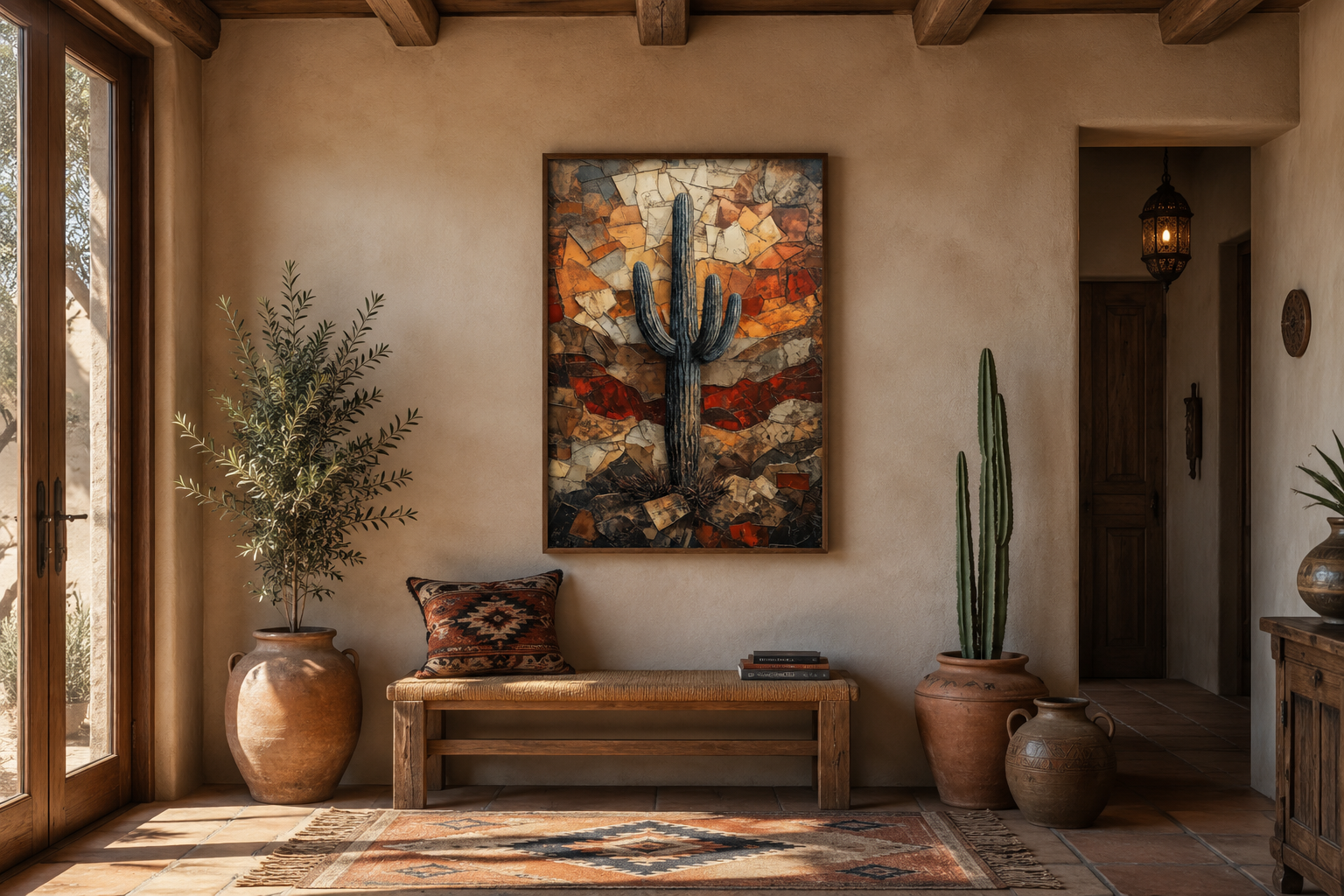 Saguaro Cactus Wall Art – Rustic Desert Landscape Canvas Print - Neutral Earthy Decor