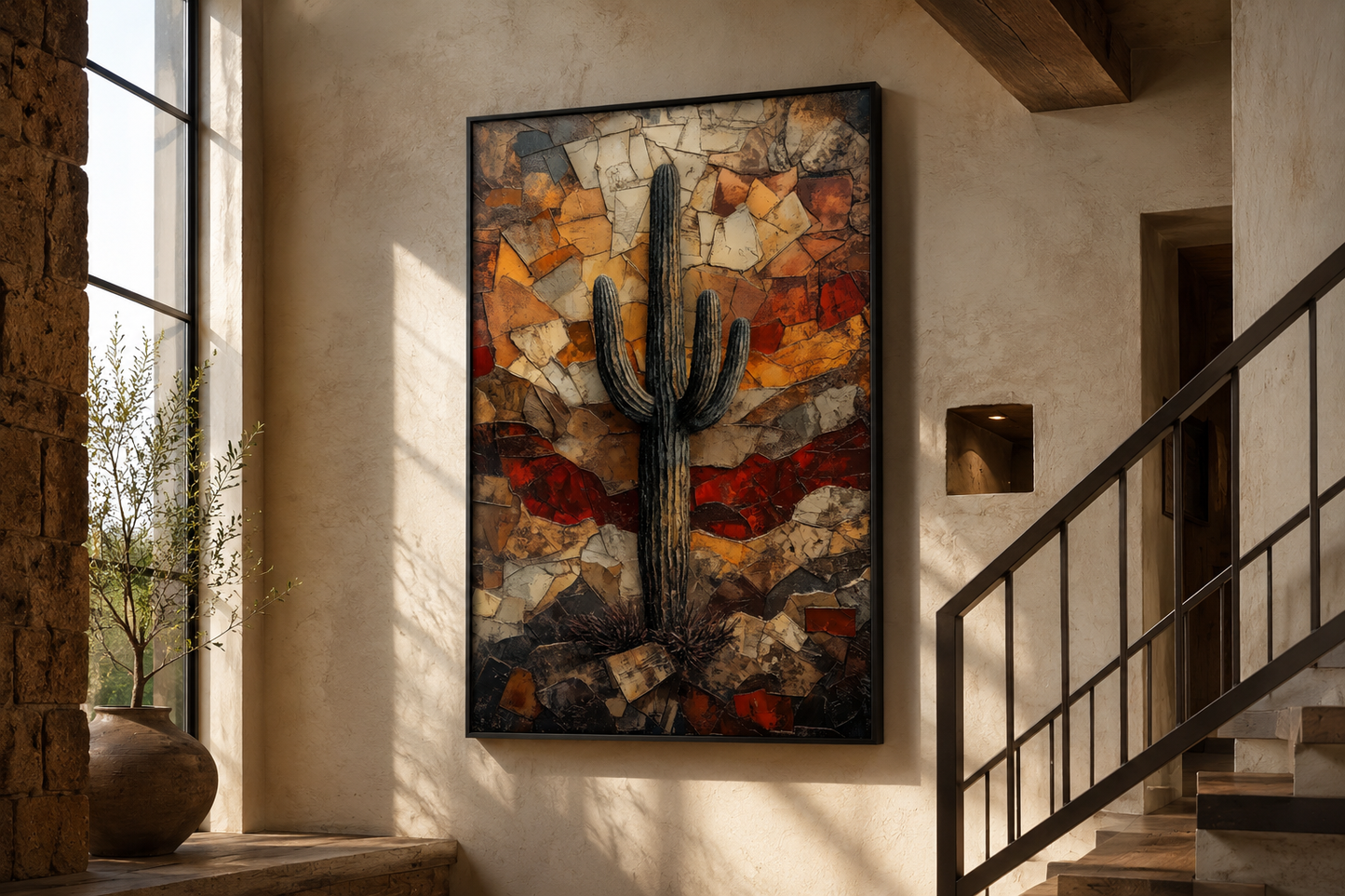 Saguaro Cactus Wall Art – Rustic Desert Landscape Canvas Print - Neutral Earthy Decor