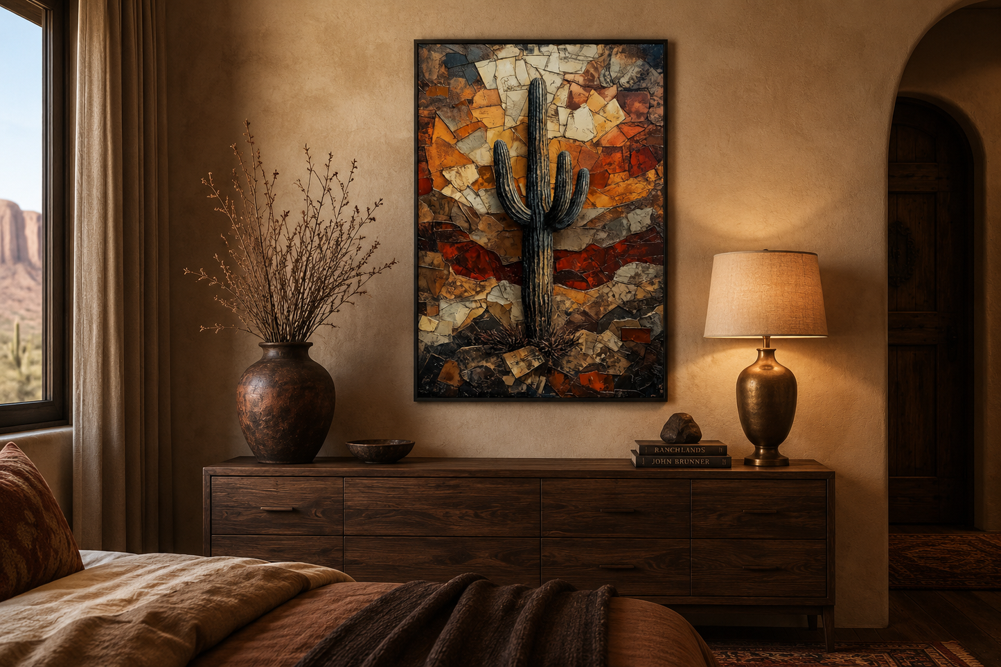Saguaro Cactus Wall Art – Rustic Desert Landscape Canvas Print - Neutral Earthy Decor