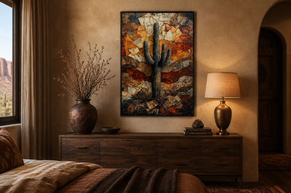 Saguaro Cactus Wall Art – Rustic Desert Landscape Canvas Print - Neutral Earthy Decor