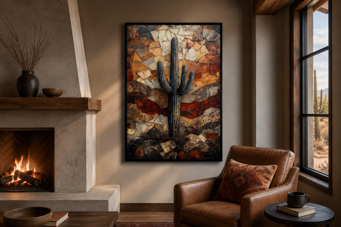 Saguaro Cactus Wall Art – Rustic Desert Landscape Canvas Print - Neutral Earthy Decor