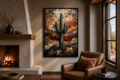 Saguaro Cactus Wall Art – Rustic Desert Landscape Canvas Print - Neutral Earthy Decor