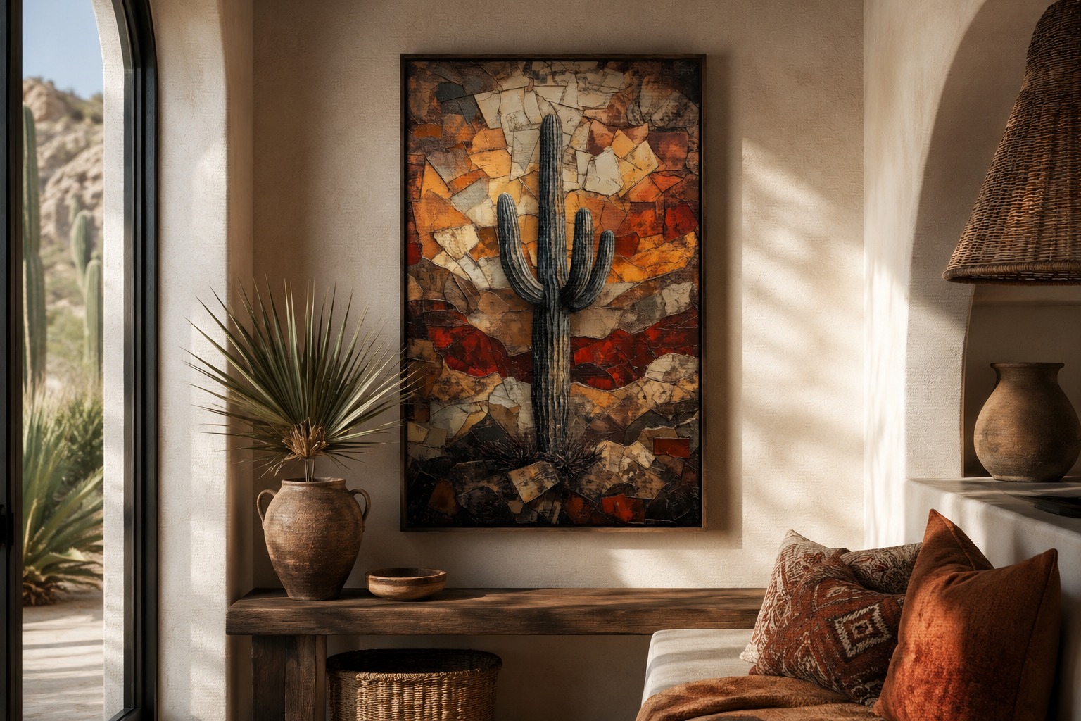 Saguaro Cactus Wall Art – Rustic Desert Landscape Canvas Print - Neutral Earthy Decor