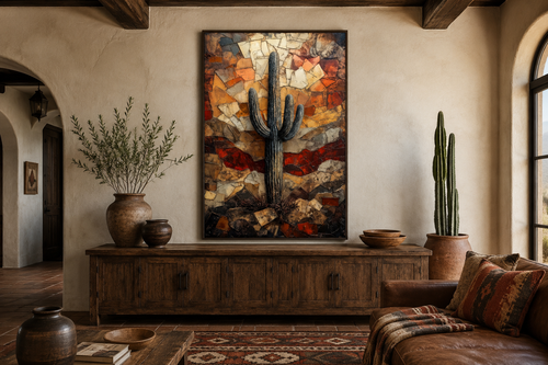 Saguaro Cactus Wall Art – Rustic Desert Landscape Canvas Print - Neutral Earthy Decor