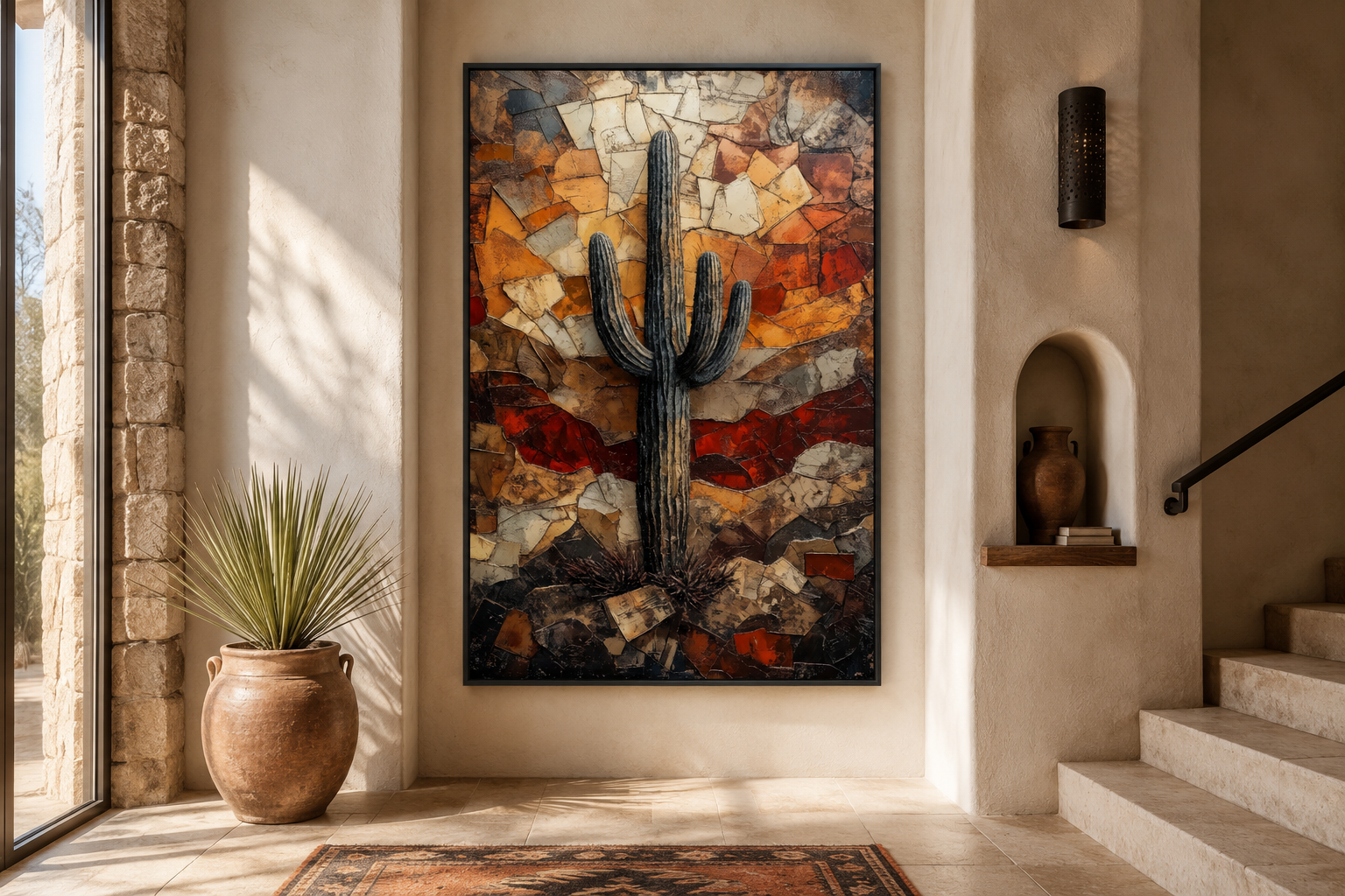 Saguaro Cactus Wall Art – Rustic Desert Landscape Canvas Print - Neutral Earthy Decor