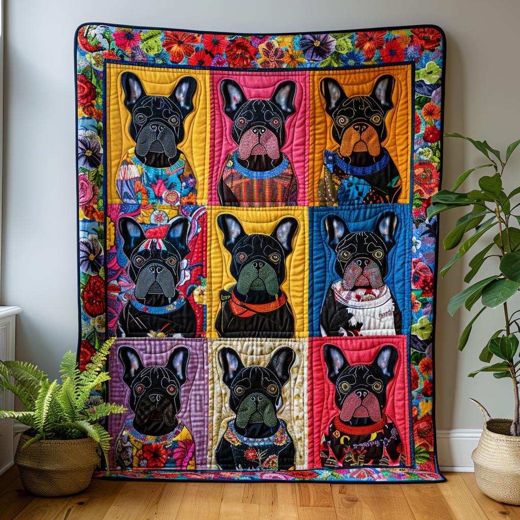 Vibe French Bulldog Quilted Blanket - Throw (55" x 60")