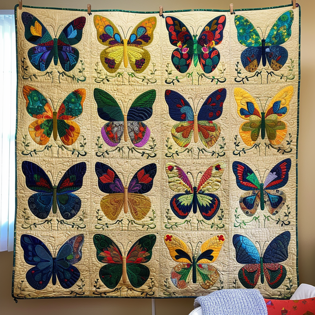Vibrant Butterflies Quilted Blanket - Throw (55" x 60")