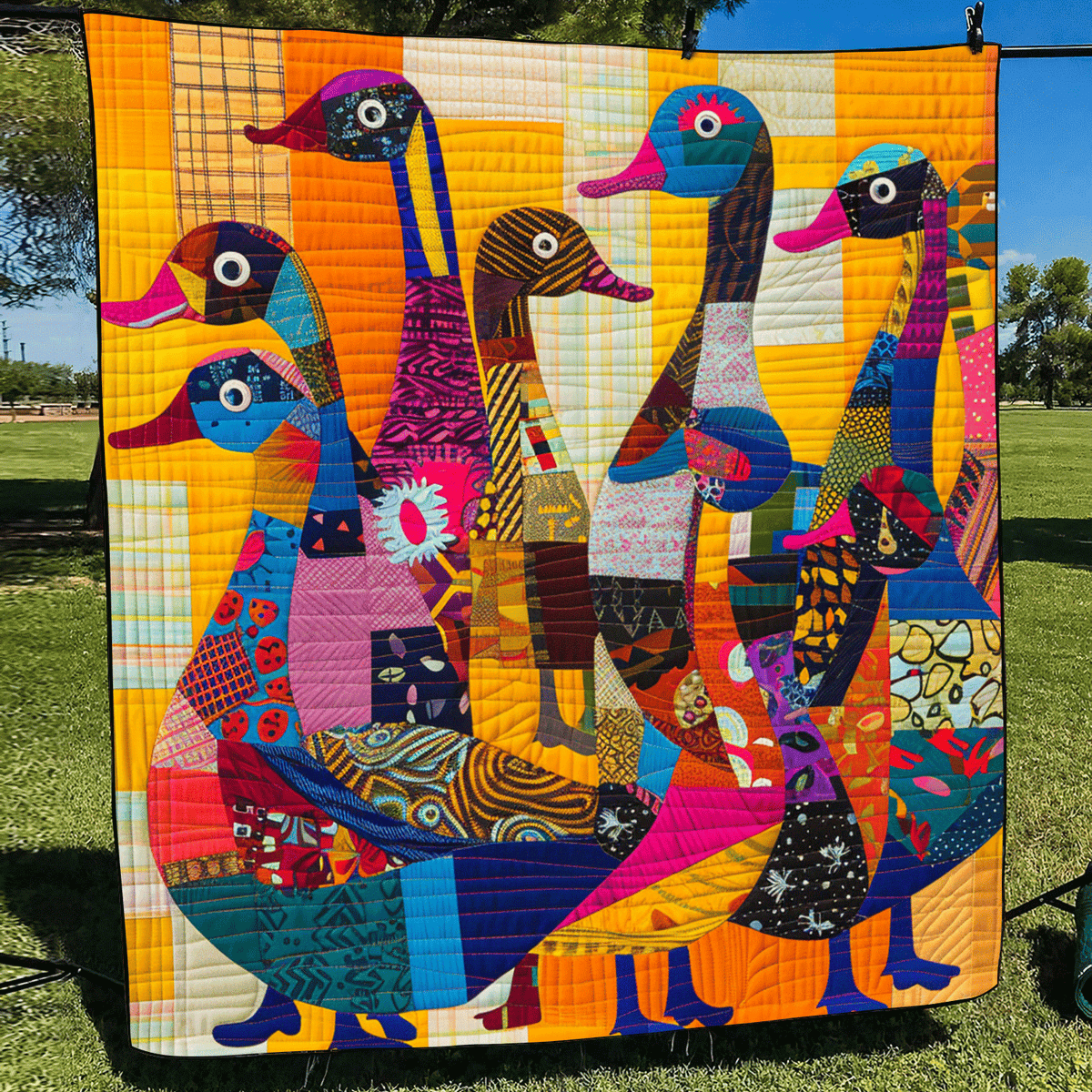 Vibrant Duck Village Quilted Blanket - Throw (55" x 60")