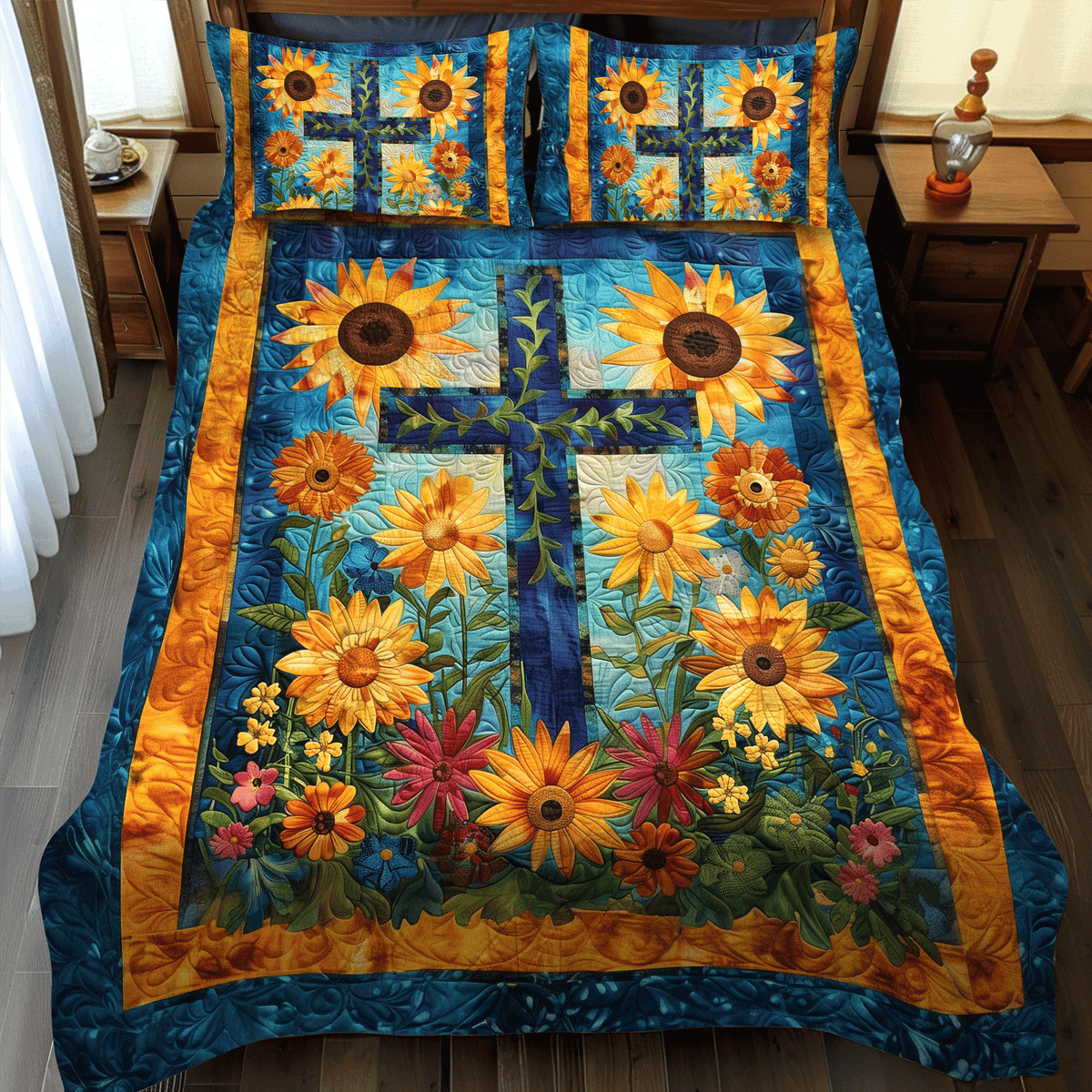Vibrant Fields 3-Piece Quilted Bedding Set - Single (59" x 70")