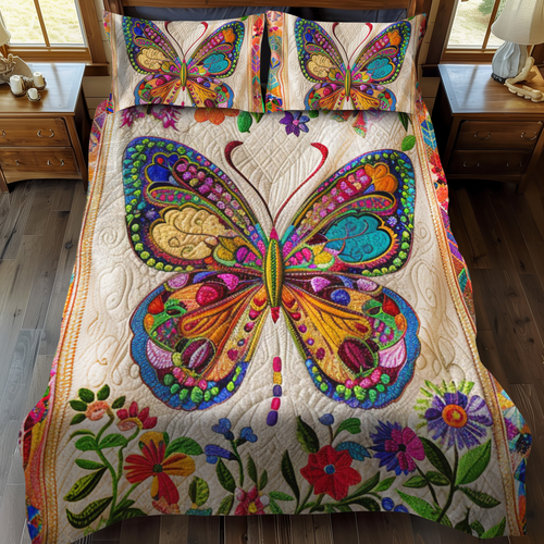 Vibrant Mandala Butterfly 3-Piece Quilted Bedding Set - Single (59" x 70")