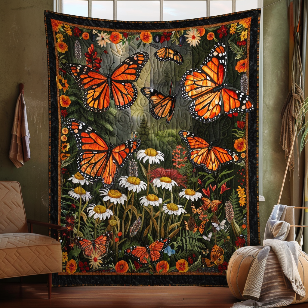 Vibrant Monarch Butterflies Quilted Blanket - Throw (55" x 60")