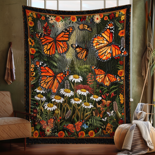 Vibrant Monarch Butterflies Quilted Blanket - Throw (55" x 60")