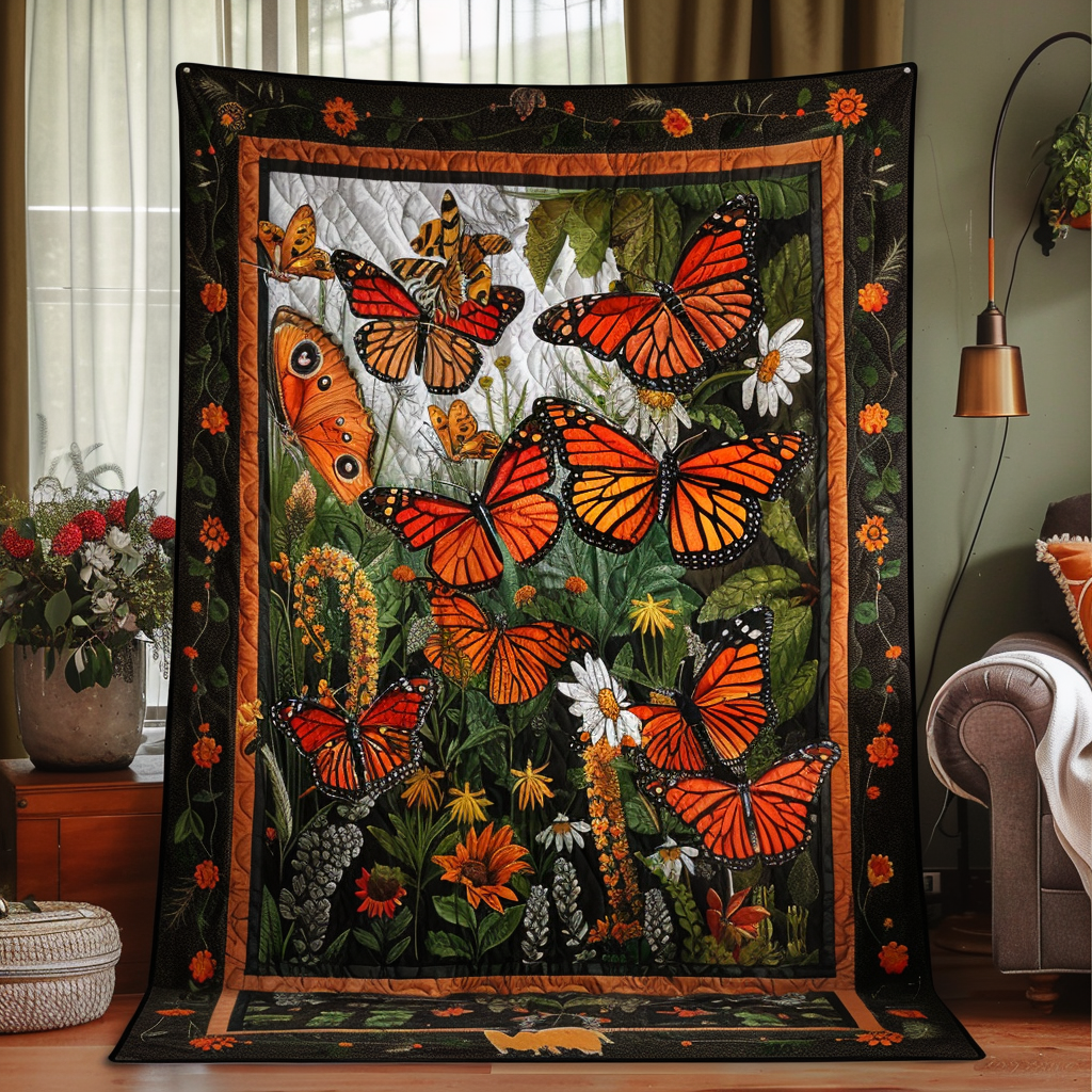 Vibrant Monarch Butterflies Quilted Blanket - Throw (55" x 60")