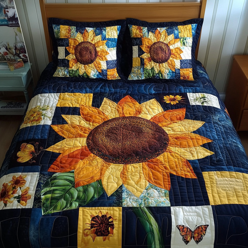 Vibrant Sunflower 3-Piece Quilted Bedding Set - Single (59" x 70")