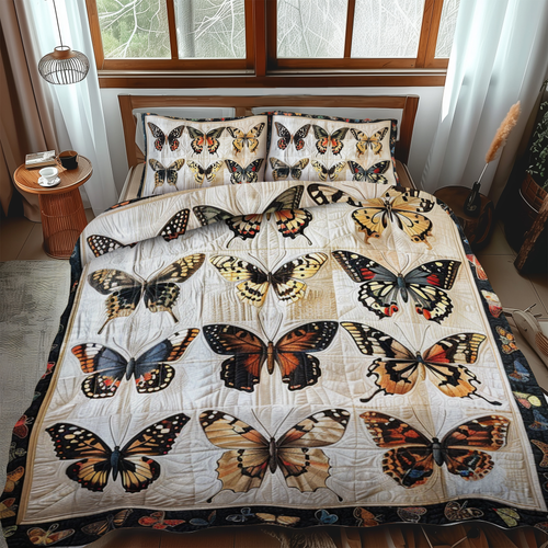 Vibrant Butterflies 3-Piece Quilted Bedding Set - Single (59" x 70")