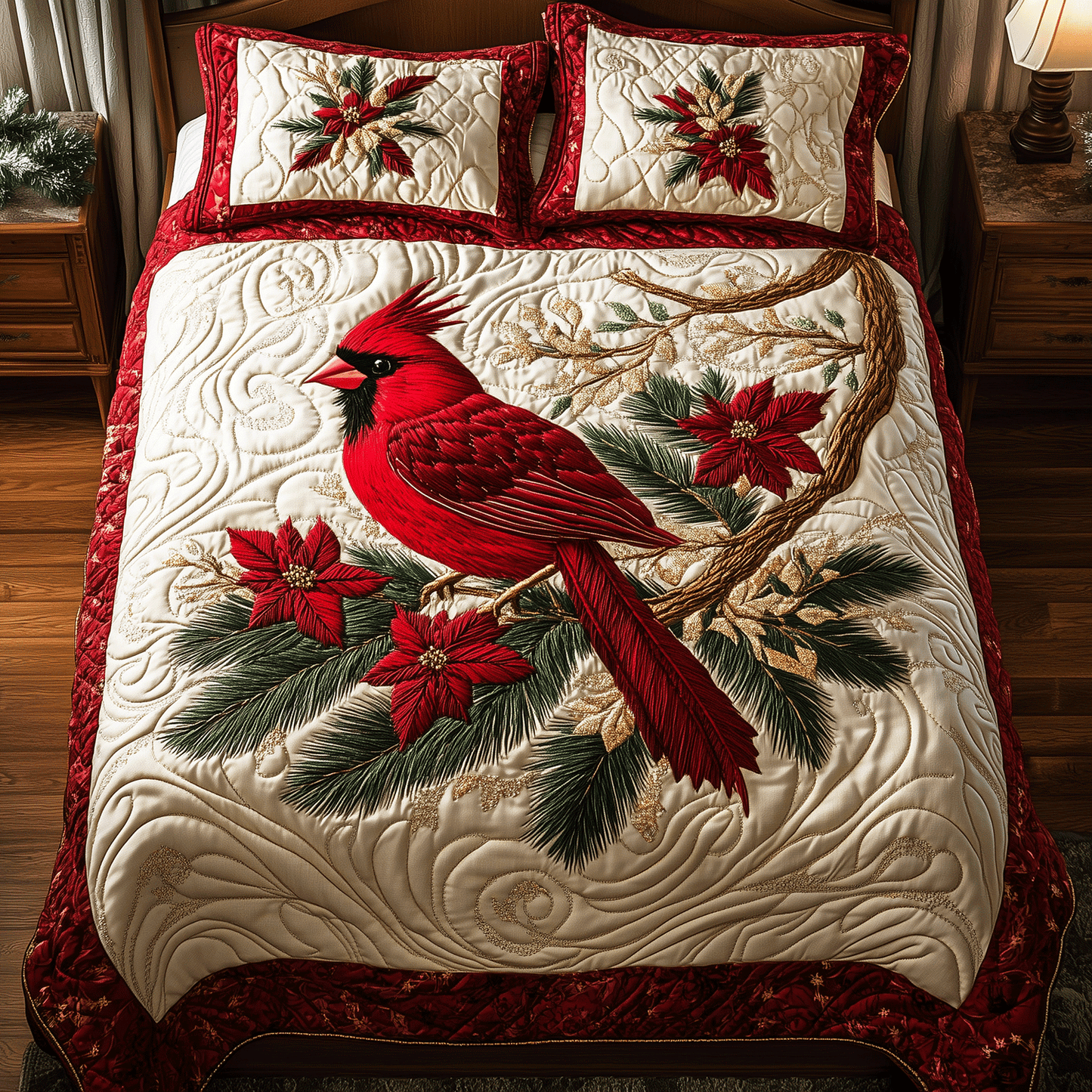 Vibrant Cardinal 3-Piece Quilted Bedding Set - Single (59" x 70")