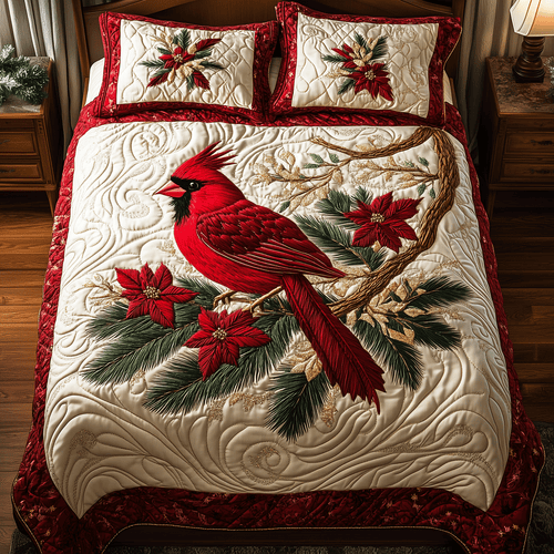 Vibrant Cardinal 3-Piece Quilted Bedding Set - Single (59" x 70")
