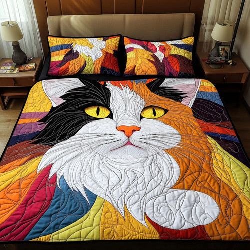 Vibrant Feline Essence 3-Piece Quilted Bedding Set - Single (59" x 70")
