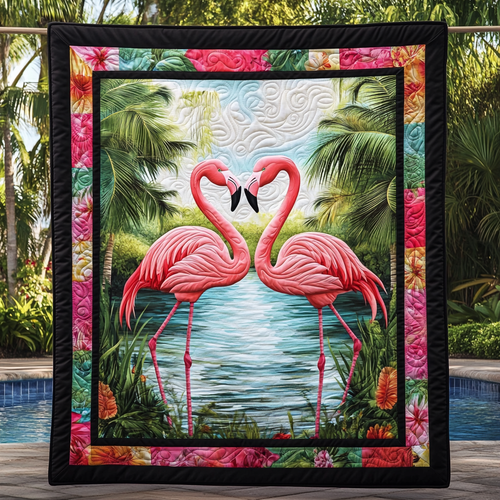 Vibrant Flamingo Tropics Quilted Blanket - Throw (55" x 60")