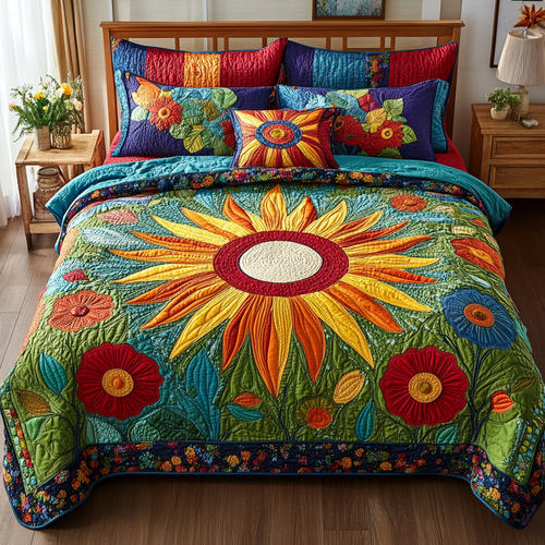 Vibrant Garden Bloom 3-Piece Quilted Bedding Set - Single (59" x 70")