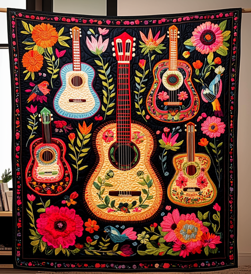 Vibrant Guitar Harmony Art Quilt Hanging - Baby (30" x 40")