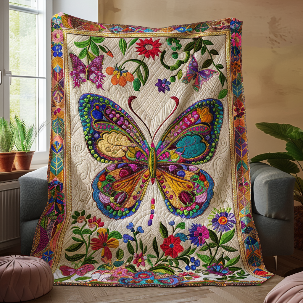 Vibrant Mandala Butterfly Quilted Blanket - Throw (55" x 60")