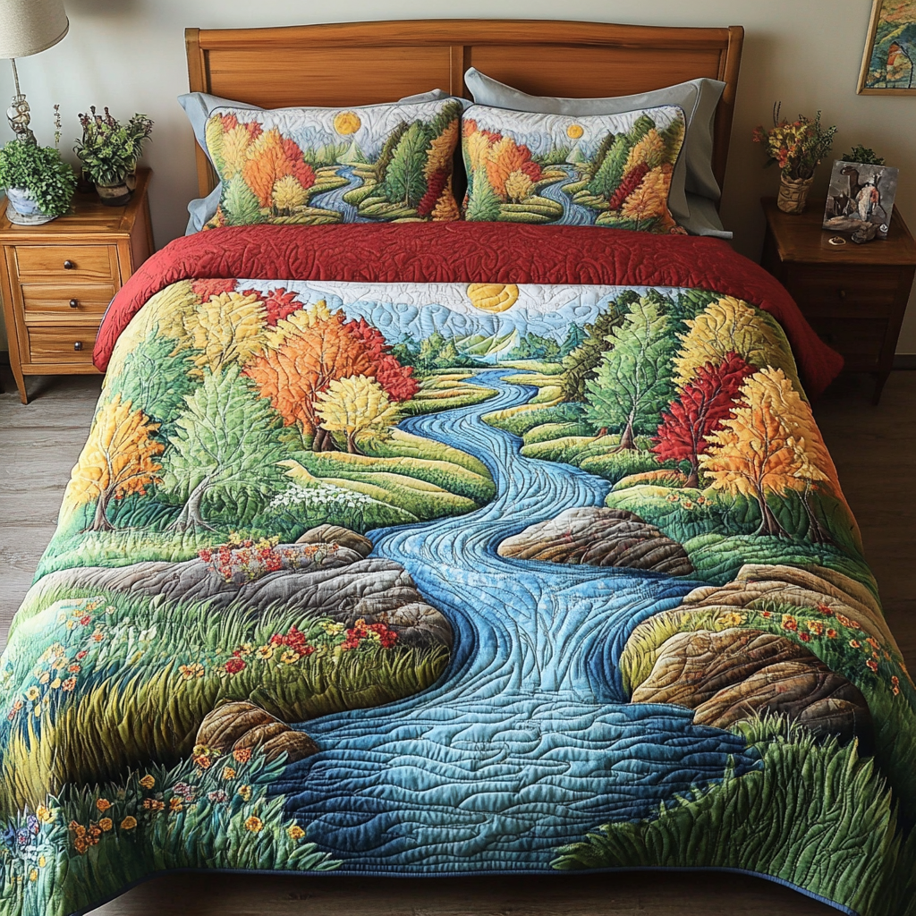 Vibrant Nature 3-Piece Quilted Bedding Set - Single (59" x 70")