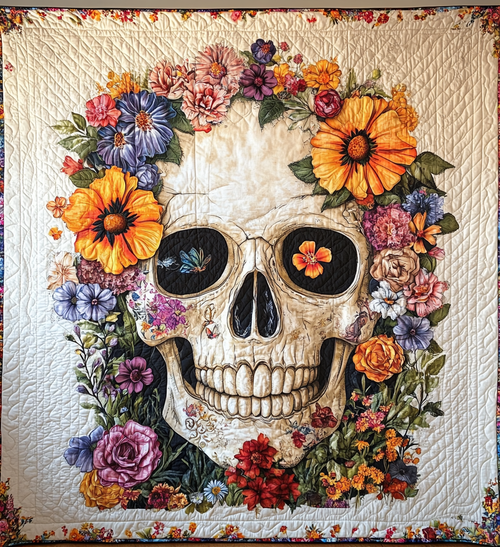 Vibrant Skull Quilted Blanket - Throw (55" x 60")