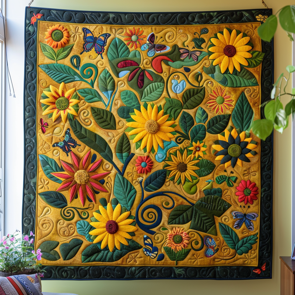Vibrant Sunflowers Quilted Blanket - Throw (55" x 60")