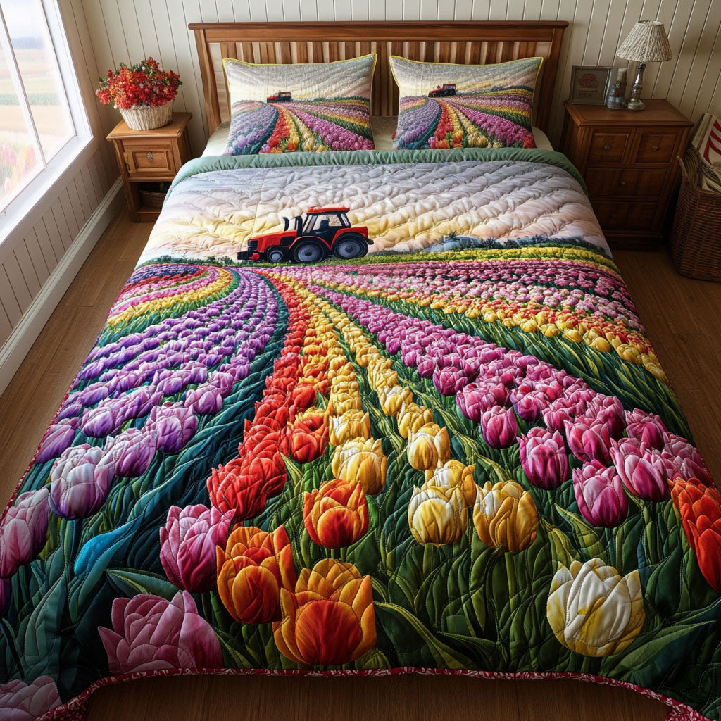 Vibrant Tulip Path 3-Piece Quilted Bedding Set - Single (59" x 70")