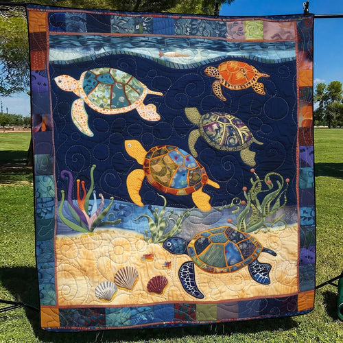 Vibrant Turtle Night Quilted Blanket - Throw (55" x 60")