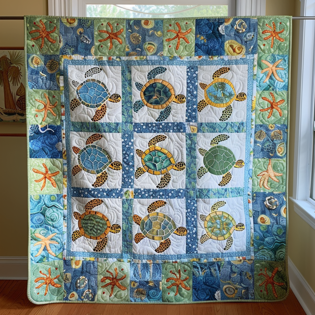 Vibrant Turtles Quilted Blanket - Throw (55" x 60")