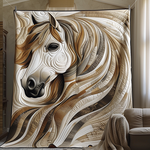 Vibrant White Horse Quilted Blanket - Throw (55" x 60")