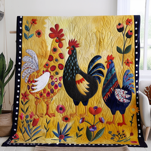 Village Rooster Quilted Blanket - Throw (55" x 60")