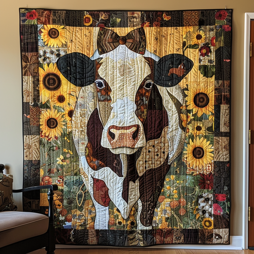 Vintage Bowtie Cow Quilted Blanket - Throw (55" x 60")