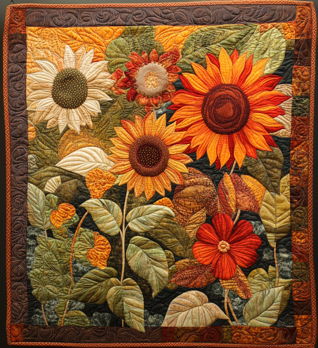 Vintage Sunflowers Quilted Blanket - Throw (55" x 60")