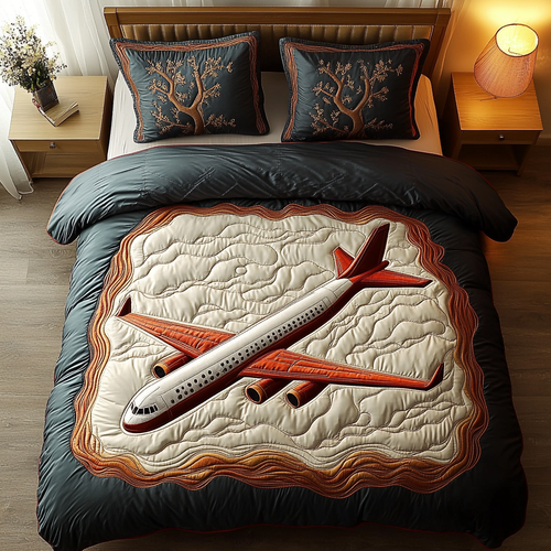 Vintage Airplane 3-Piece Quilted Bedding Set - Single (59" x 70")