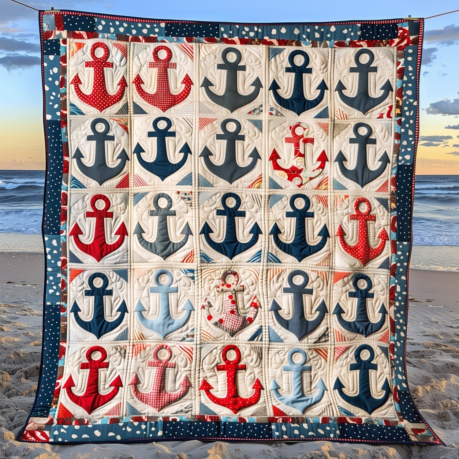 Vintage Anchors Quilted Blanket - Throw (55" x 60")