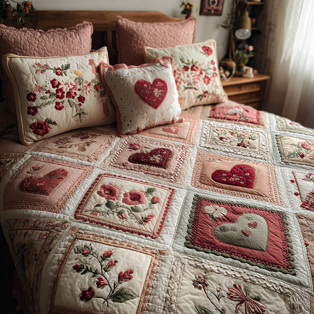 Vintage Blush Garden 3-Piece Quilted Bedding Set - Single (59" x 70")