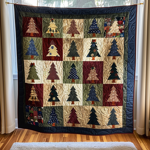 Vintage Christmas Tree Quilted Blanket - Throw (55" x 60")