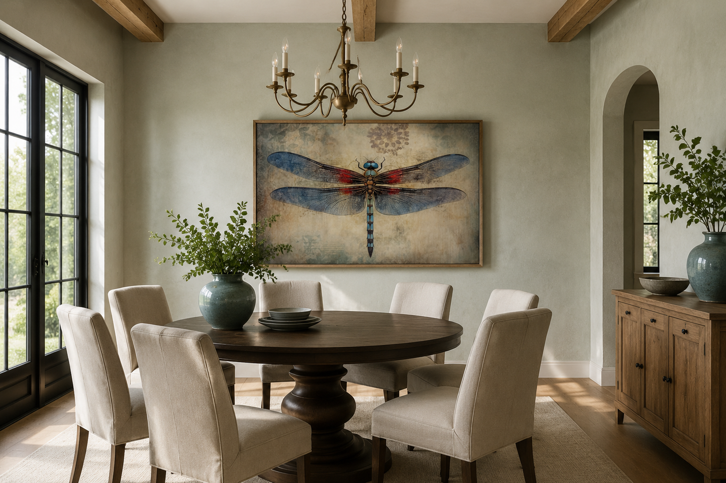 Dragonfly Vintage Rustic Framed Canvas Wall Art