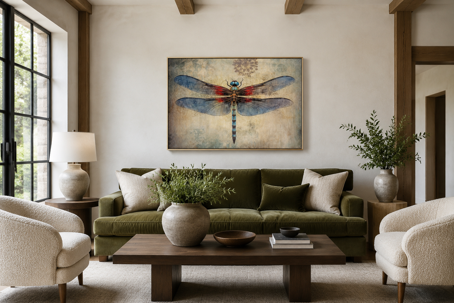 Dragonfly Vintage Rustic Framed Canvas Wall Art