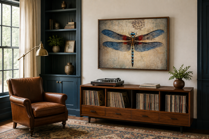 Dragonfly Vintage Rustic Framed Canvas Wall Art