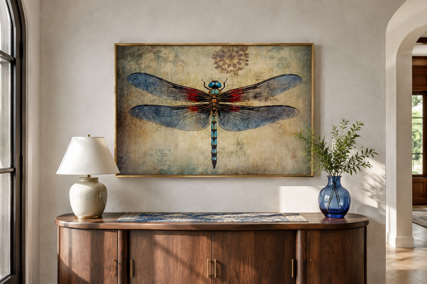 Dragonfly Vintage Rustic Framed Canvas Wall Art