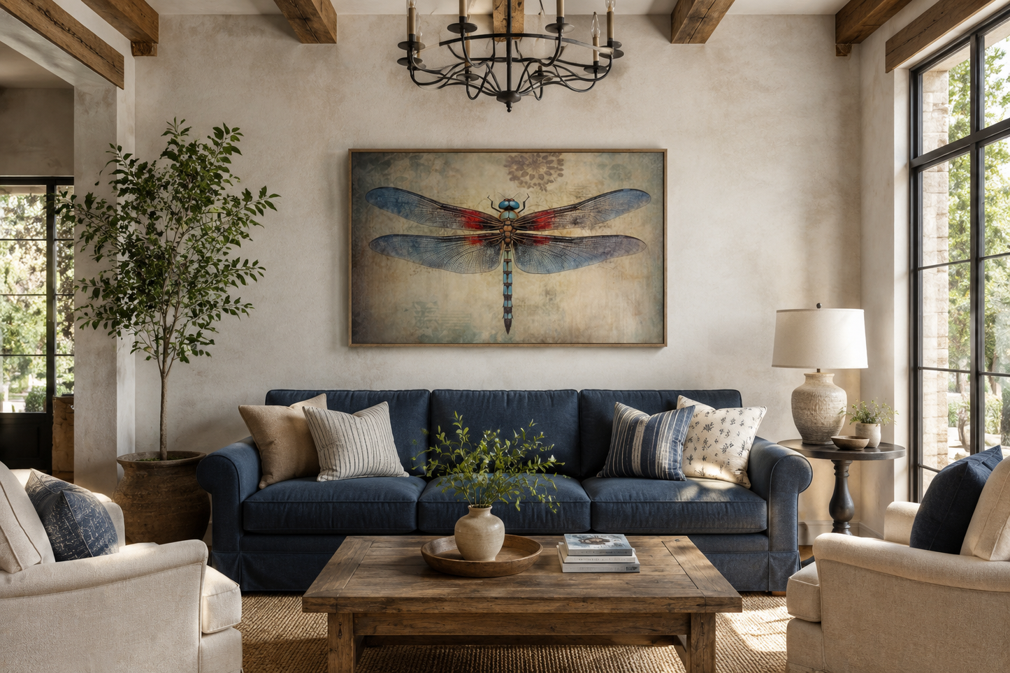Dragonfly Vintage Rustic Framed Canvas Wall Art