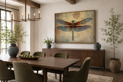 Dragonfly Vintage Rustic Framed Canvas Wall Art