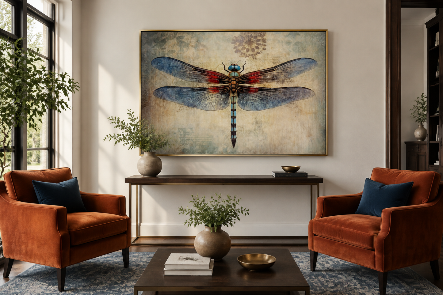 Dragonfly Vintage Rustic Framed Canvas Wall Art
