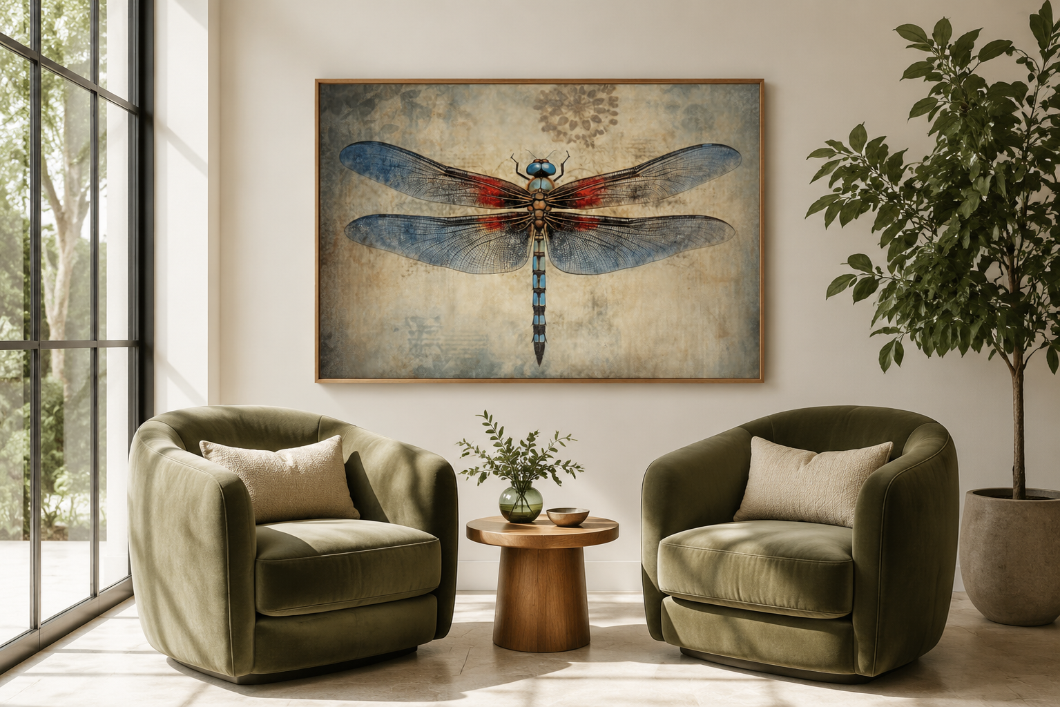 Dragonfly Vintage Rustic Framed Canvas Wall Art