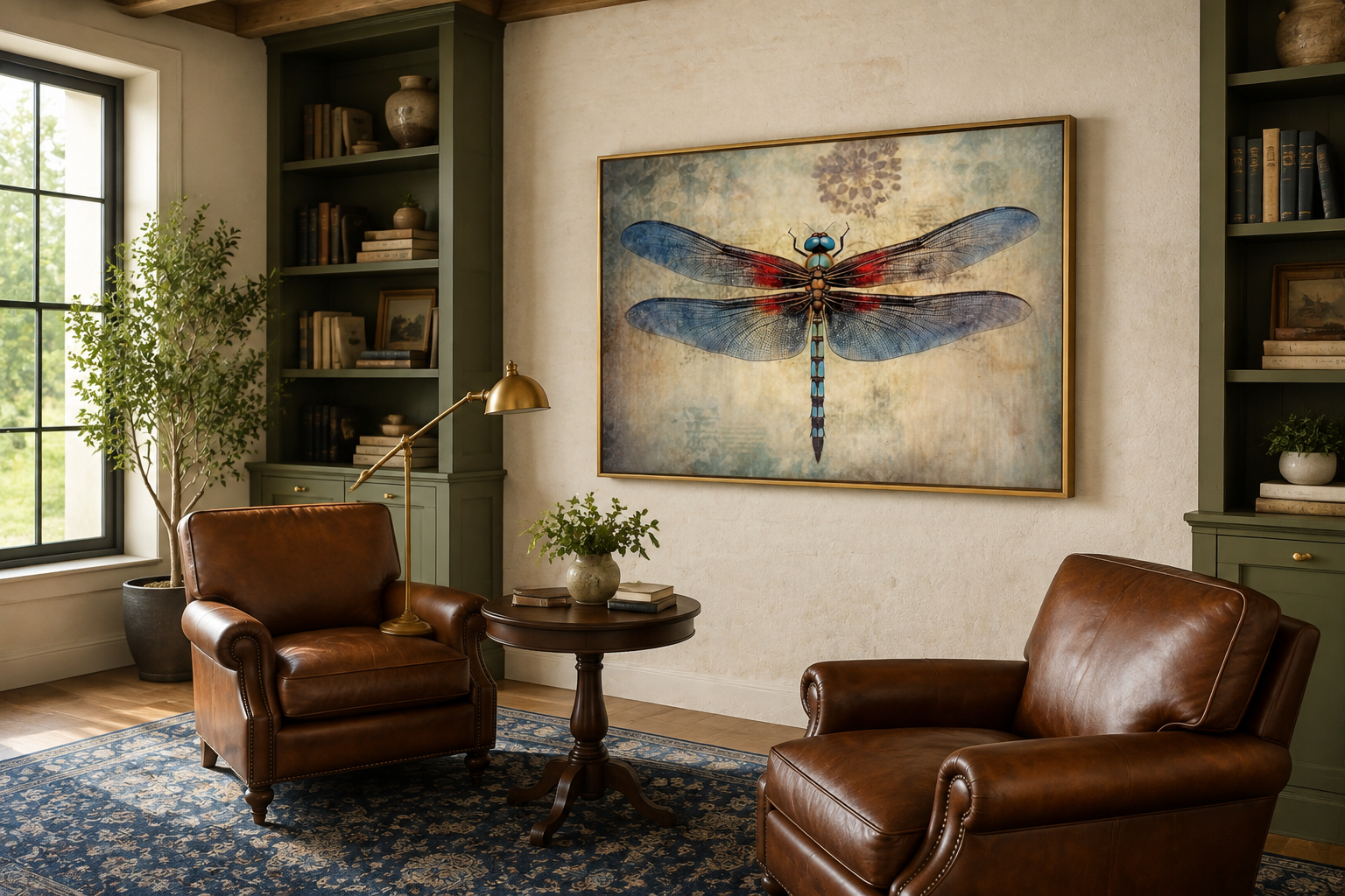 Dragonfly Vintage Rustic Framed Canvas Wall Art