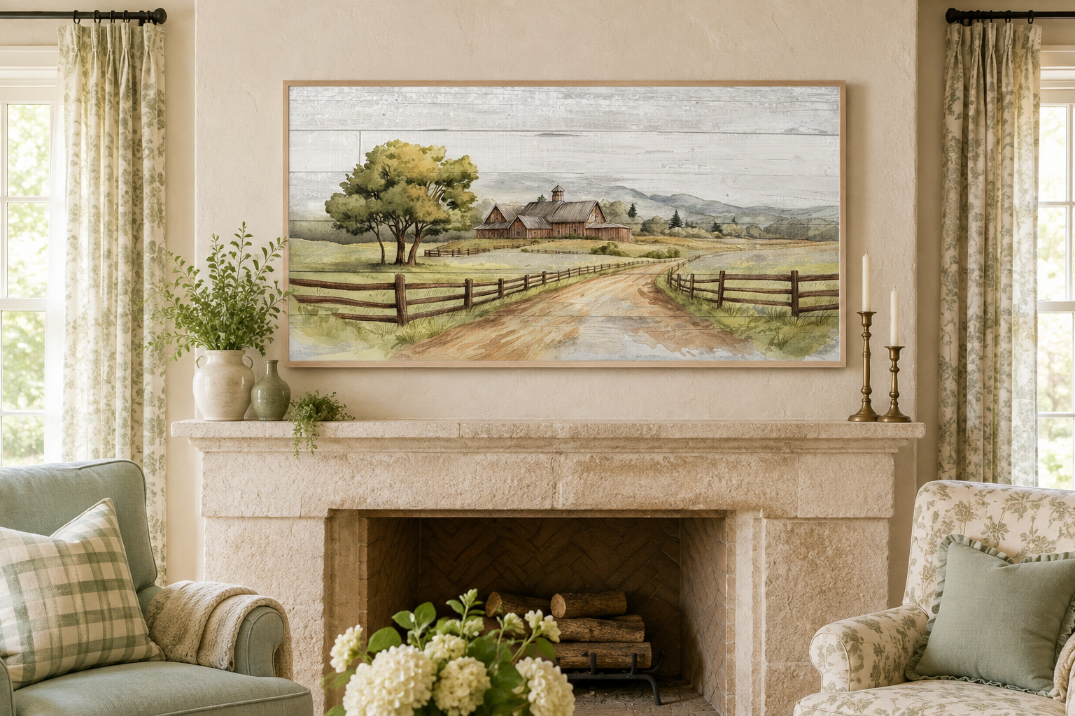 Rustic Old Barn On The Farm Landscape Painting On Wood Canvas Wall Decor